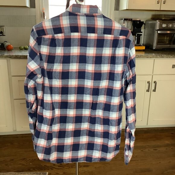 J Crew Flannel Medium Blue White Red Plaid - Picture 2 of 5